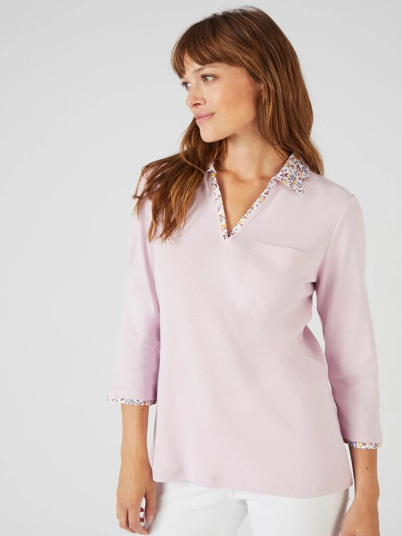Tee shirt effet 2 en 1 coton biologique Damart Mauve lilas