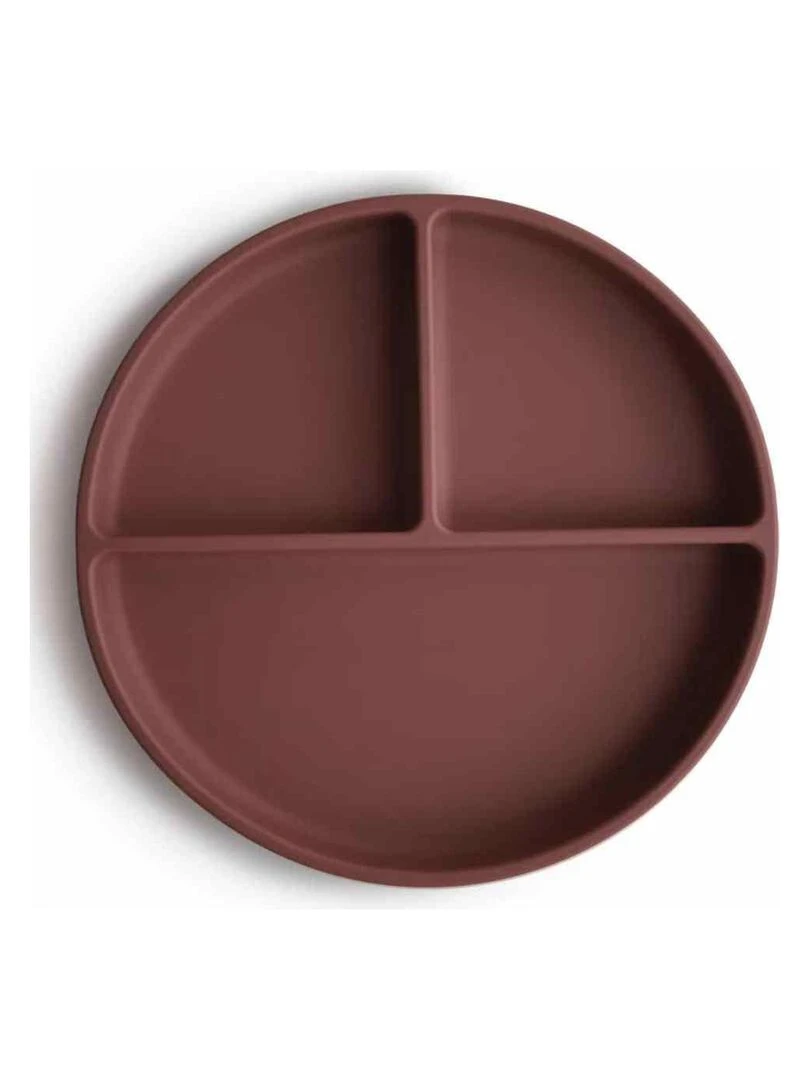 Assiette à compartiments en silicone avec ventouse Woodchuk Marron