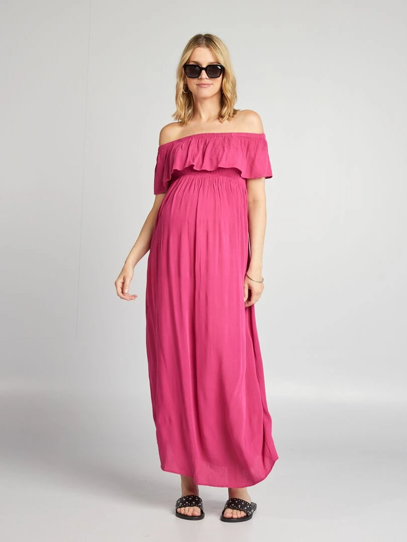 Robe grossesse à col bardot   Rose