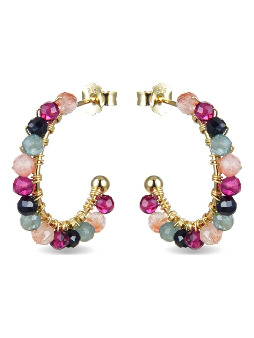 Boucles d'oreilles en argent 925 et cristal multicolore avec une finition plaquée or jaune 18K   Multicolore