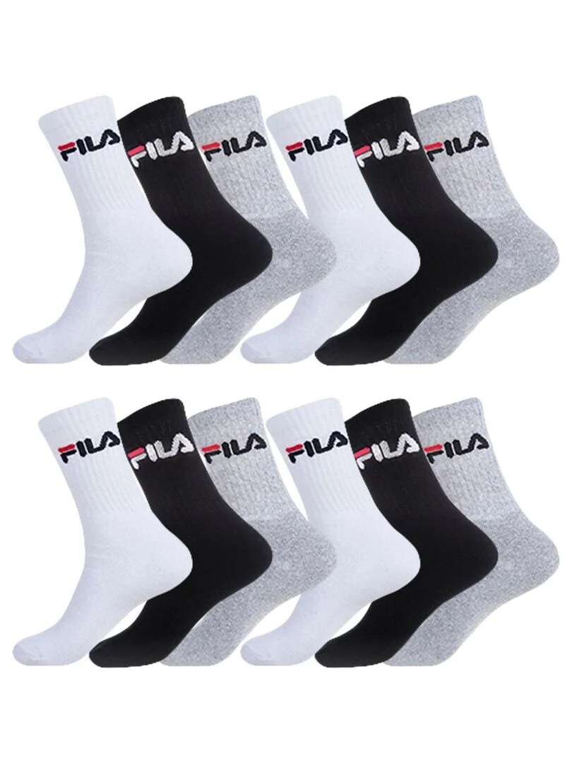 Lot de 12 Paires de Chaussettes Tennis Assorties Fila Blanc Gris Noir