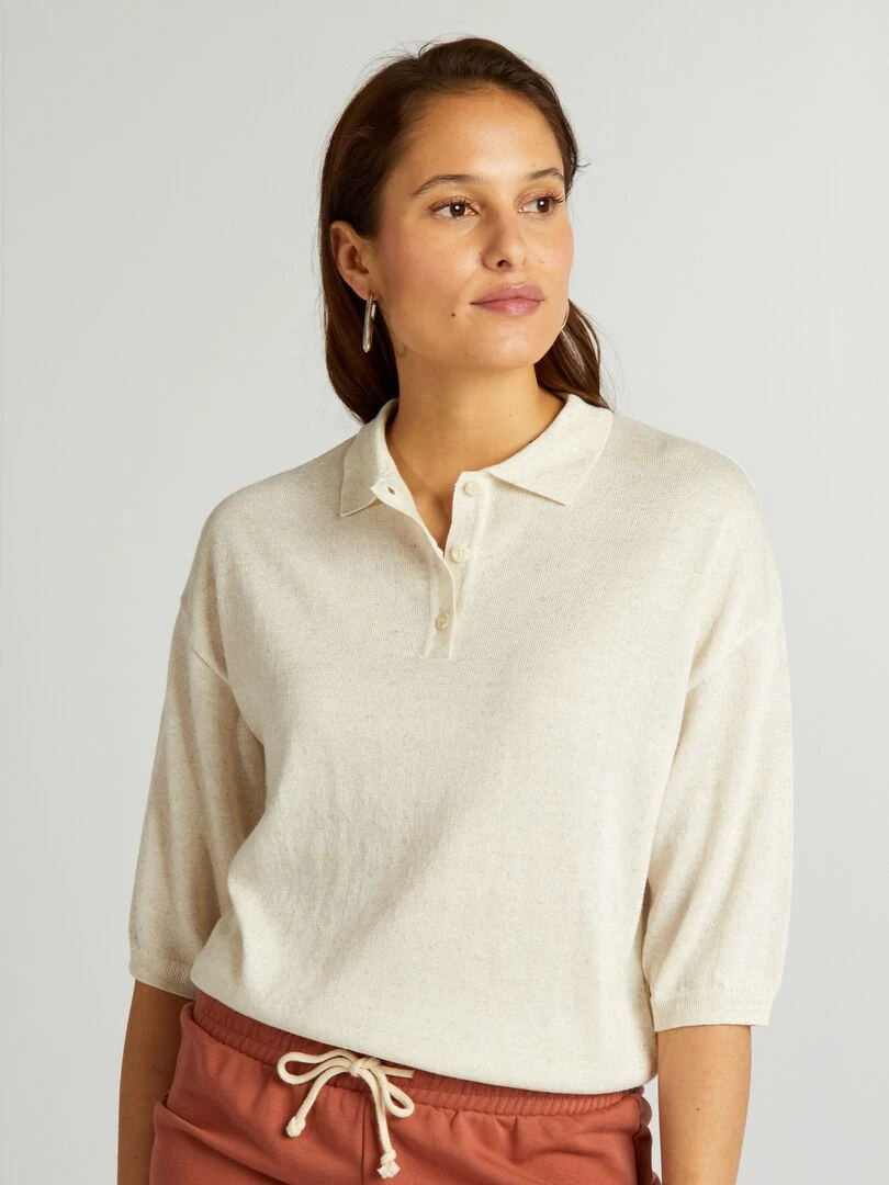 Pull forme polo Beige