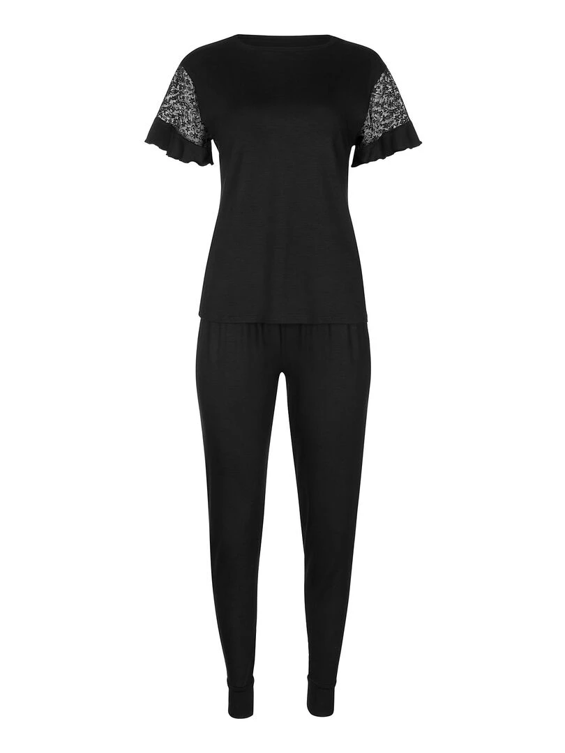Pyjama pantalon top manches courtes Smooth   Noir