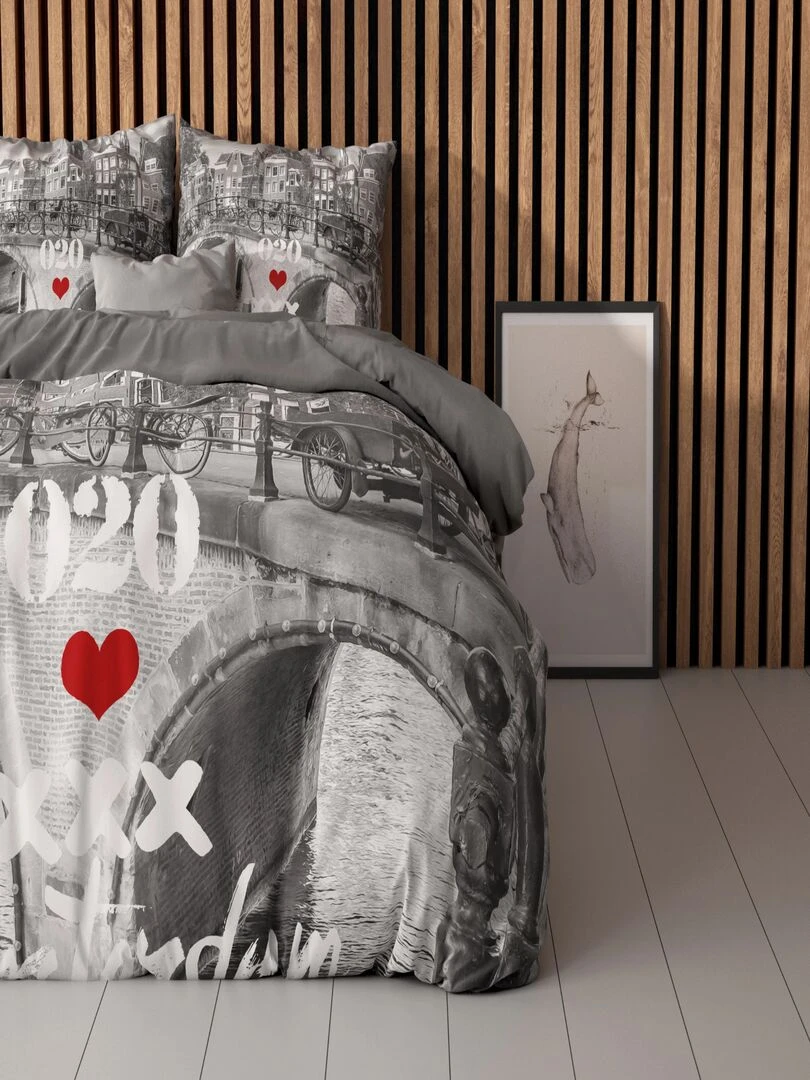 Parure de Lit Double Coton Pont d'Amsterdam   Gris