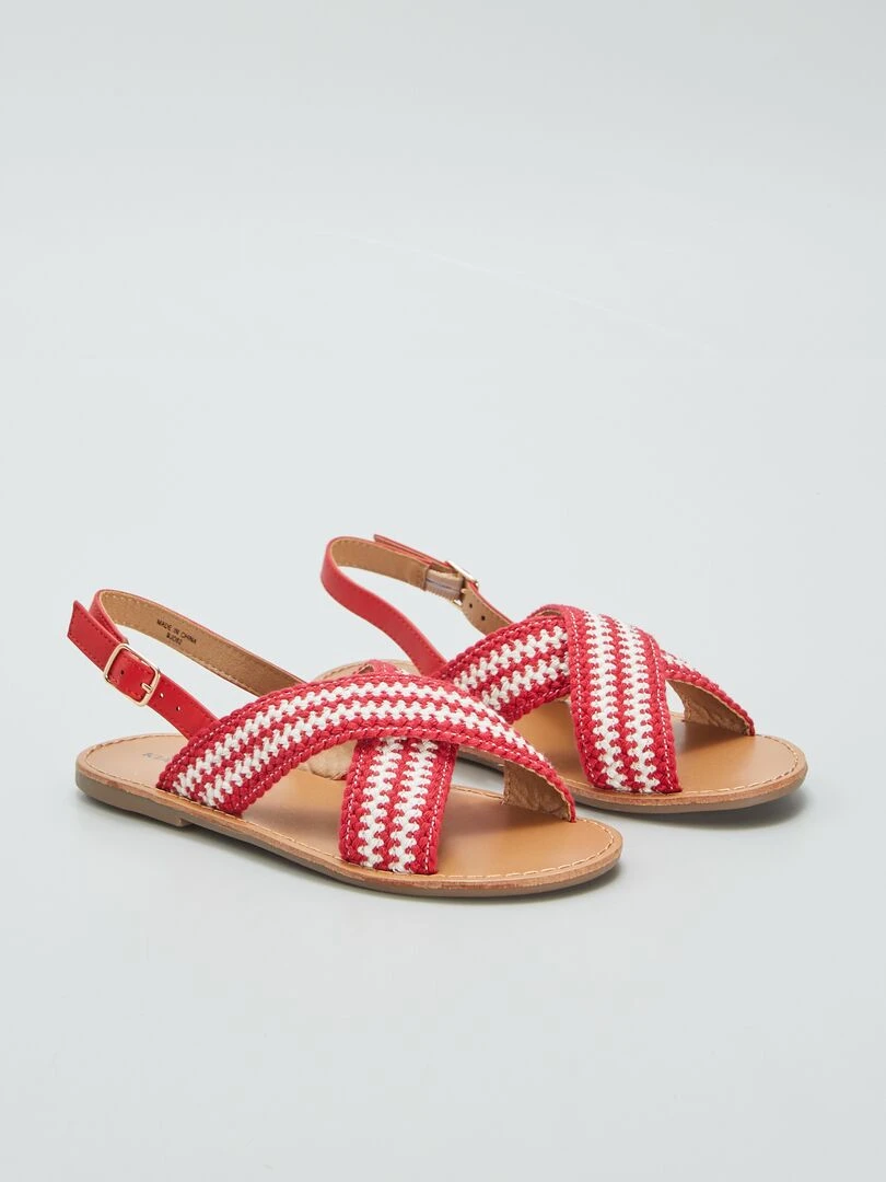 Sandales plates à brides croisées Rouge