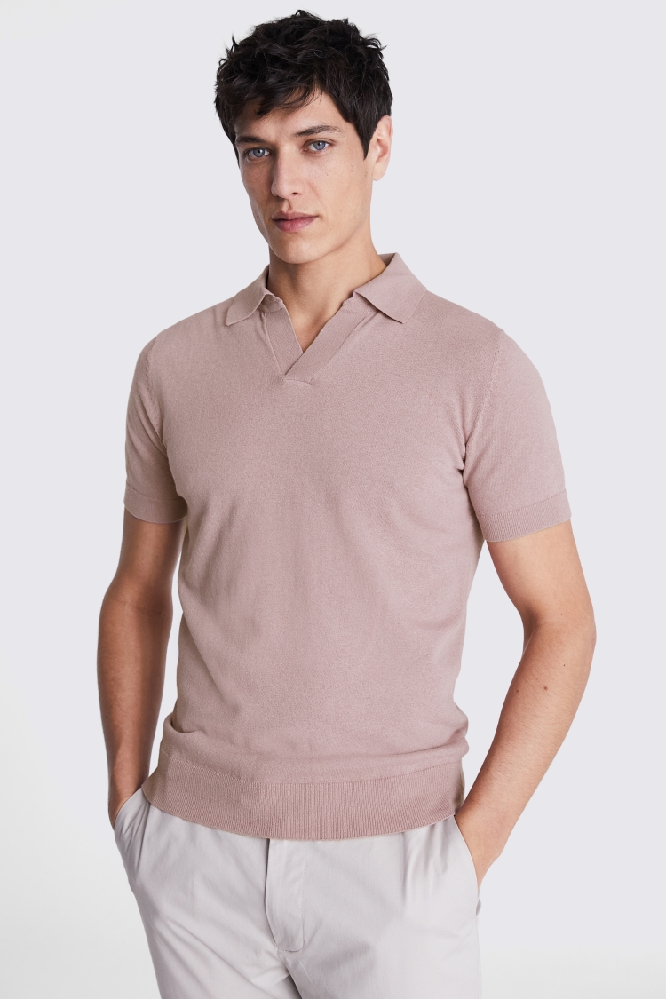 Linen Blend Pink Skipper Polo Buy Online at Moss