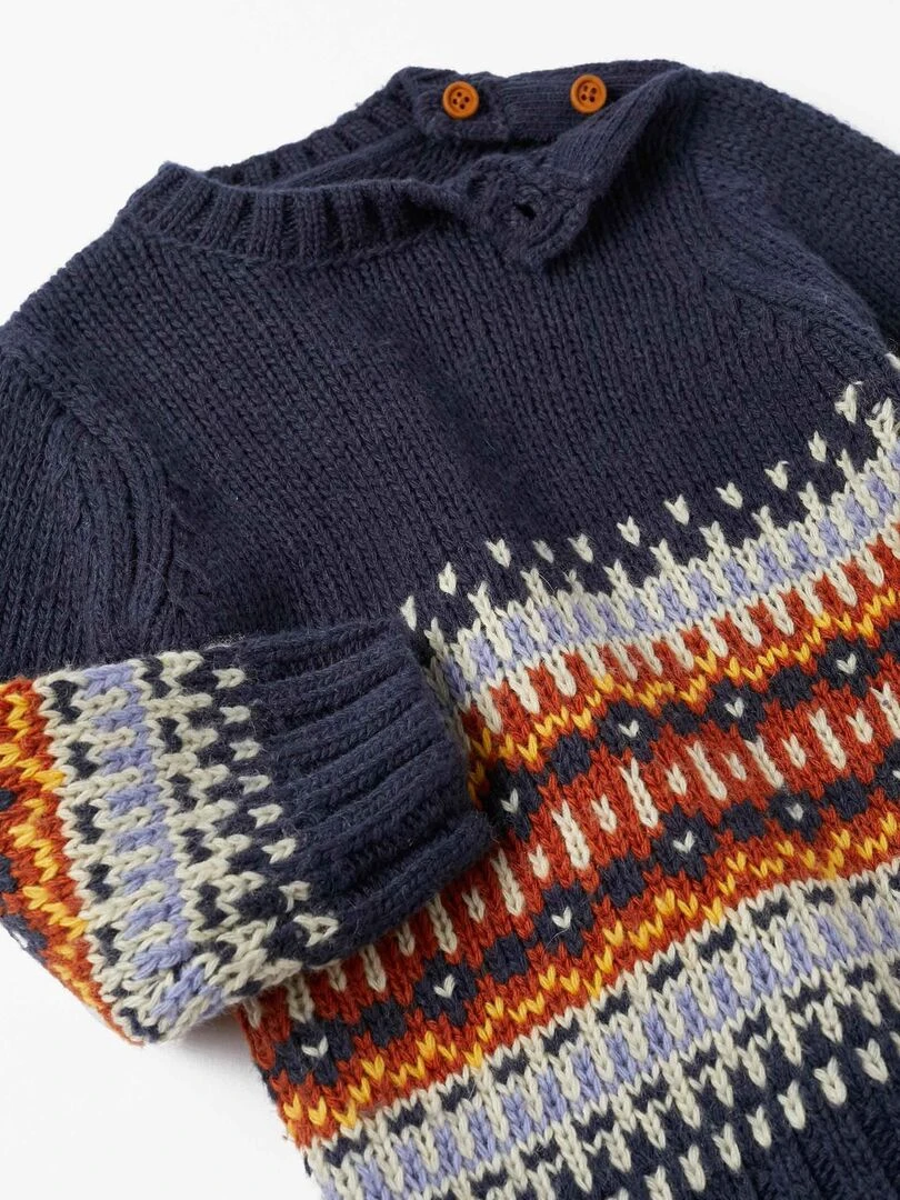 Pull en Maille Jacquard pour Bébé Garçon   ACE CLUBS   Bleu foncé
