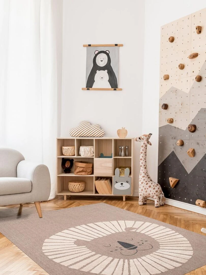 Tapis enfant LIONA en polyester doux et soyeux OEKO TEX®   Beige