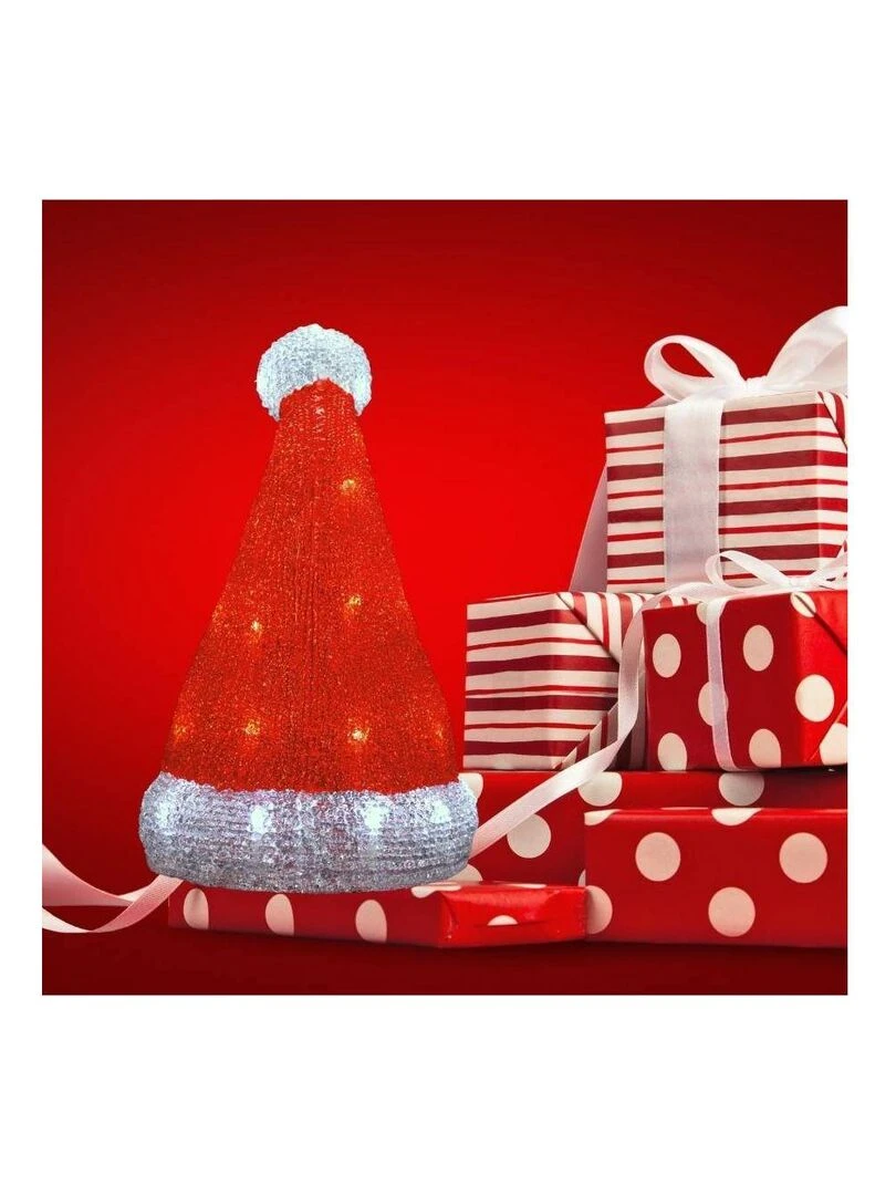 Bonnet de père noël lumineux 30 leds H32 secteur Rouge