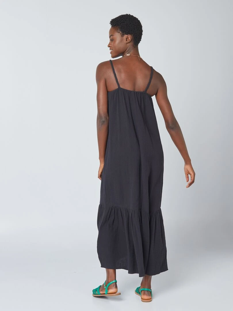 Robe longue à bretelles tressées   noir