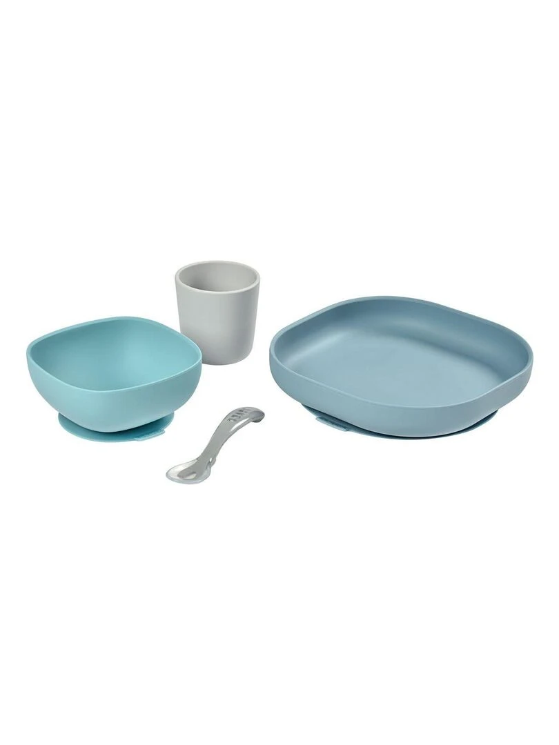 Coffret repas silicone 4 pièces jungle Bleu
