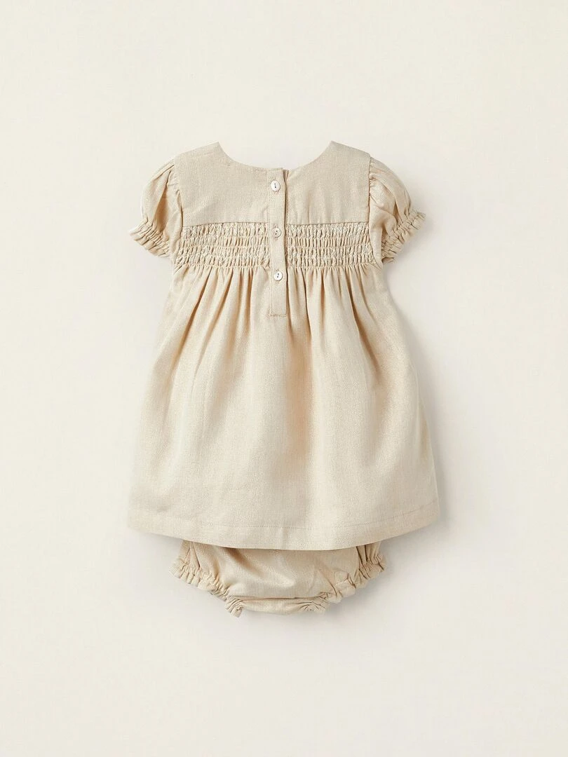 Robe + Bloomer avec fils Lurex pour Nouveau né manches courtes CÉRÉMONIE Blanc