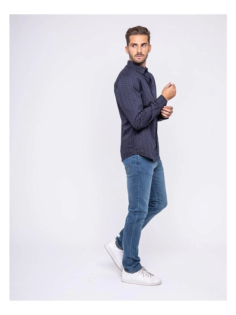 Chemise manches longues motifs TANAKA   Bleu marine