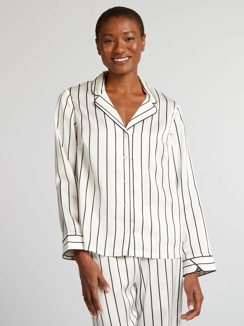 Ensemble pyjama chemisier + pantalon 2 pièces Blanc rayé