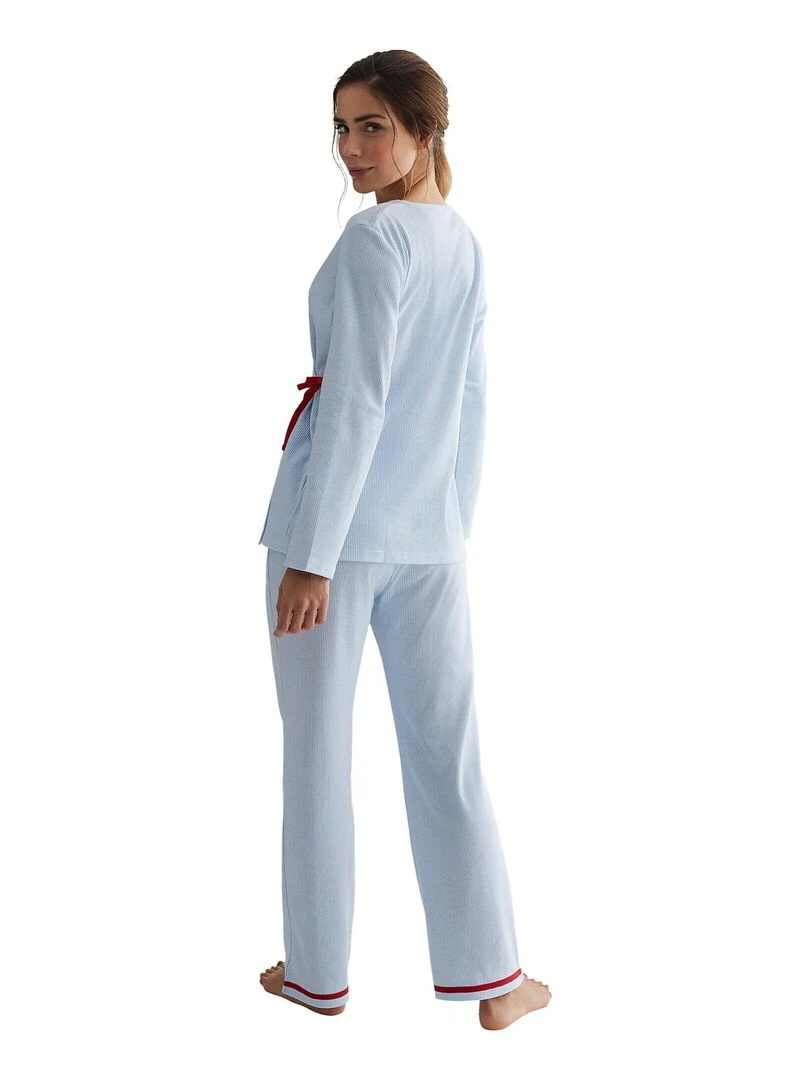 Pyjama pantalon haut cache coeur manches longues Rayas Bleu