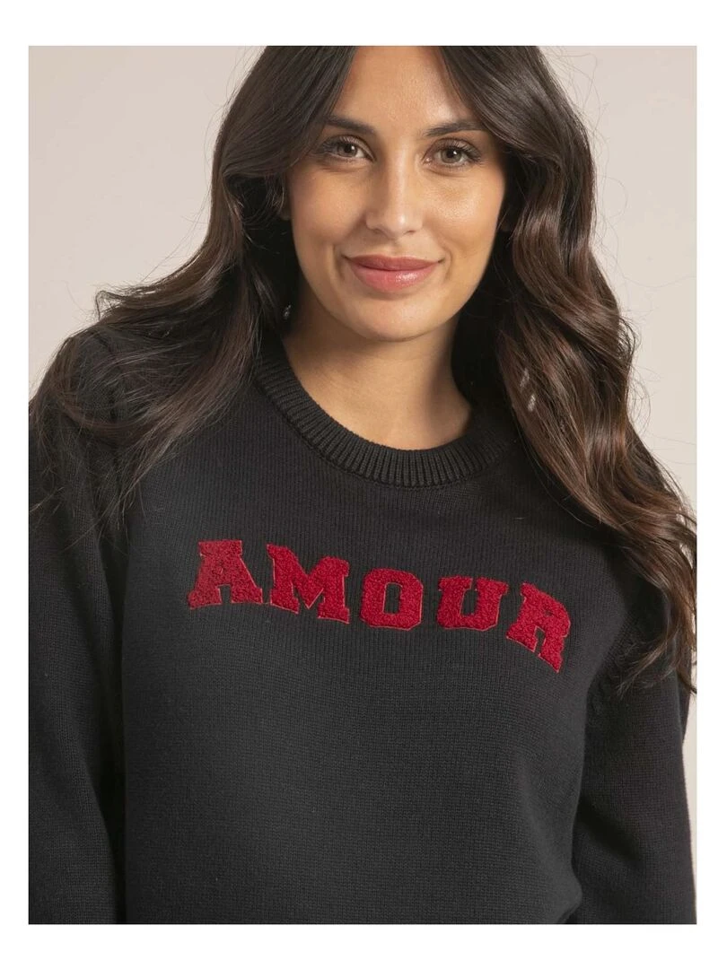 Pull col rond pur coton message KOURI   Bleu marine