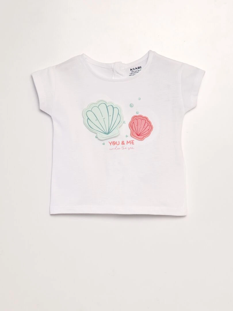 T shirt imprimé 'Coquillage' + animation en relief Blanc coquillage