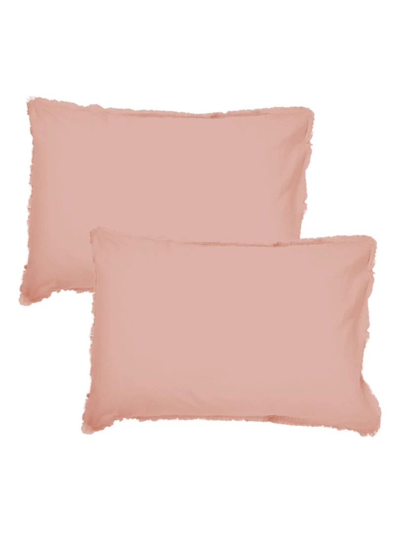 Set de 2 taies d’oreiller unies à franges  COTON LAVÉ   Rose pâle