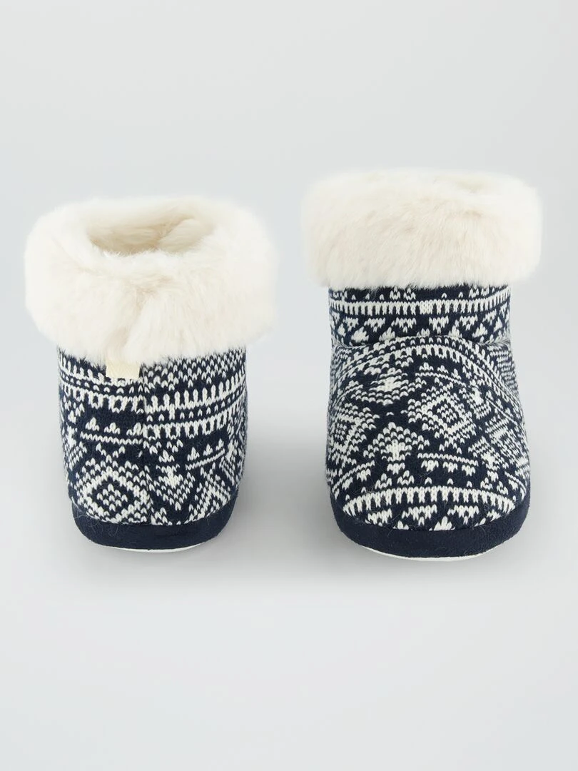 Chaussons bottines fourrées de Noël   Marine