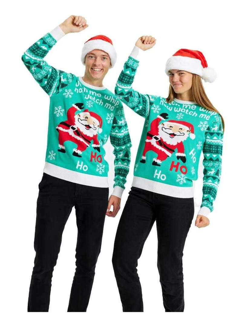 Pull de Noël "Père Noël en forme" Bleu