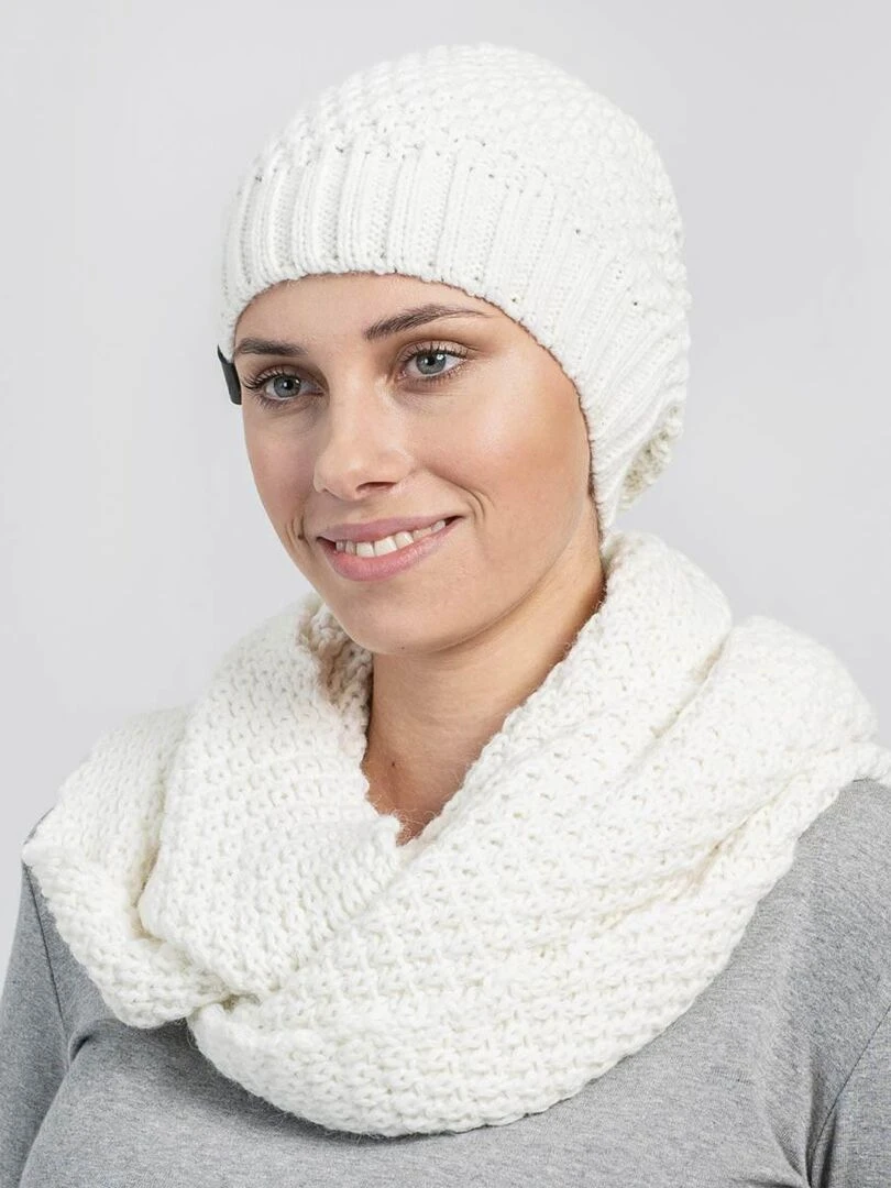 Ensemble Snood Bonnet Elixa Made in UE Blanc