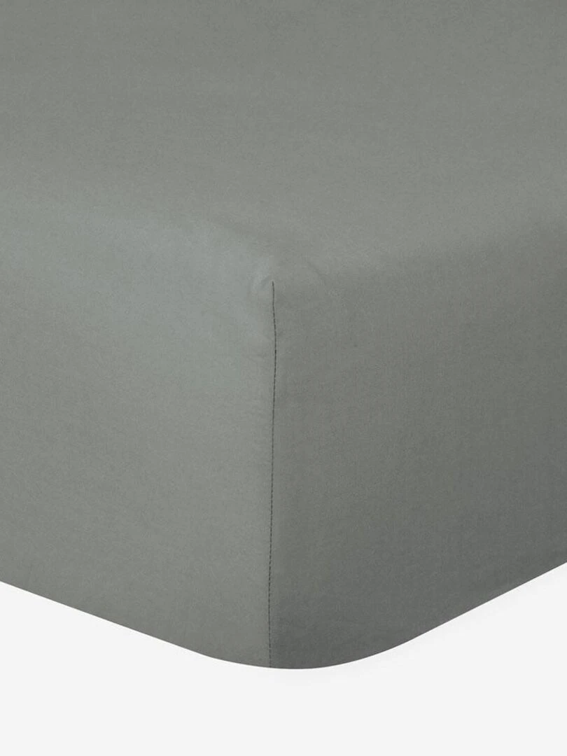 Drap housse 100% Coton 57 Fils Gris 80 x 200 cm Bonnet 30 cm Gris