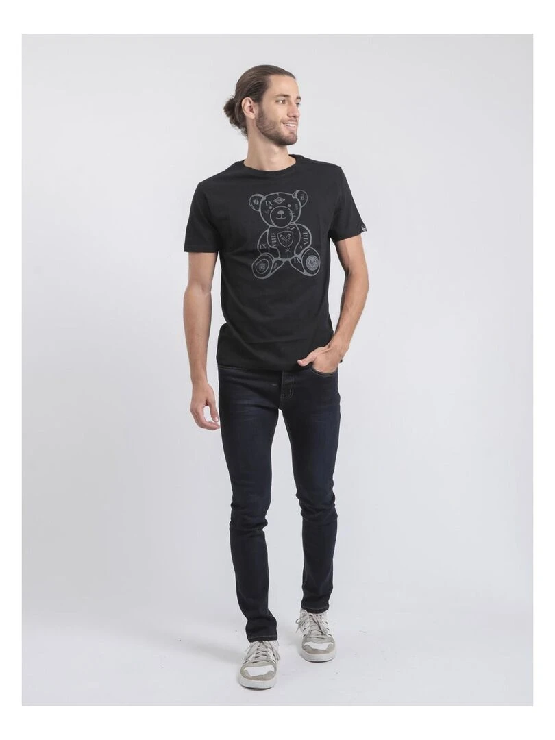 T shirt col rond pur coton JIBIDEL   Noir