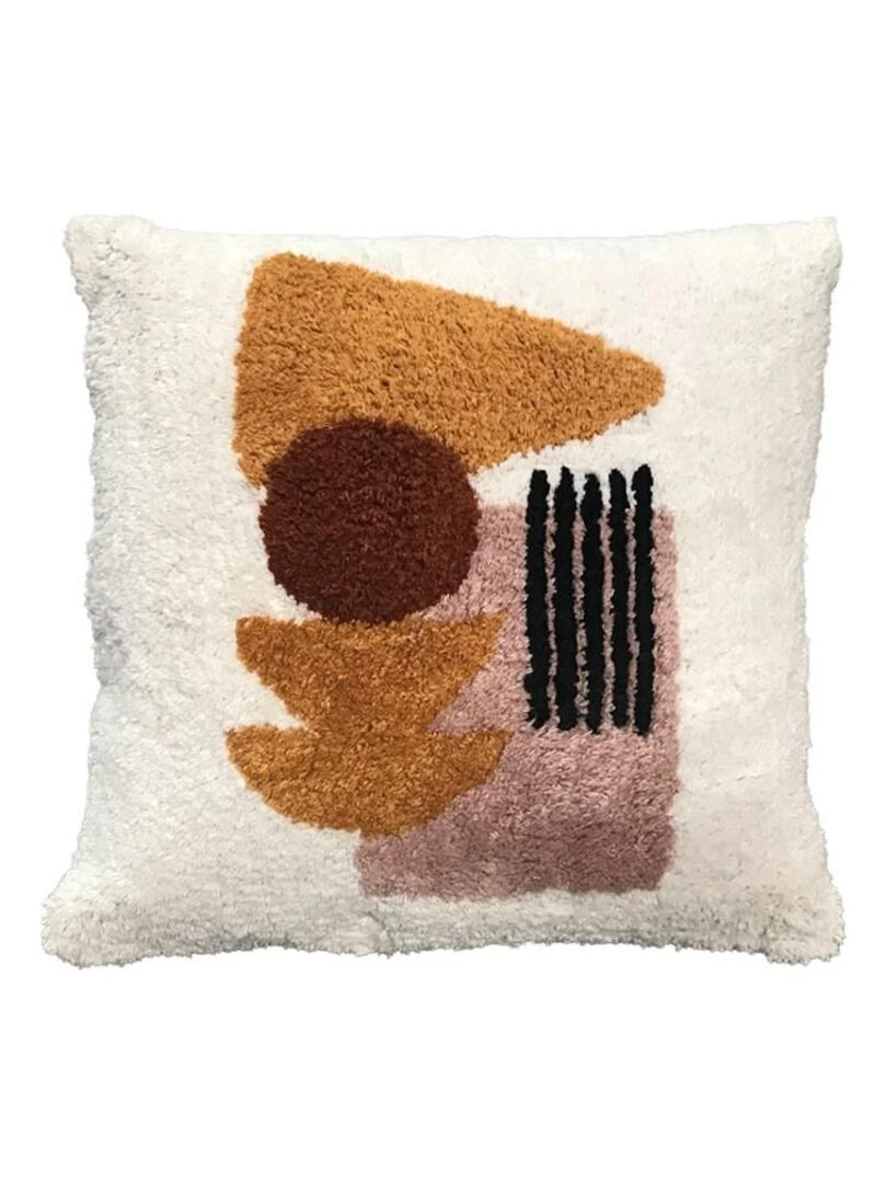 Coussin tufté imprimé 'RETRO MOOD' 'TODAY' Ecru