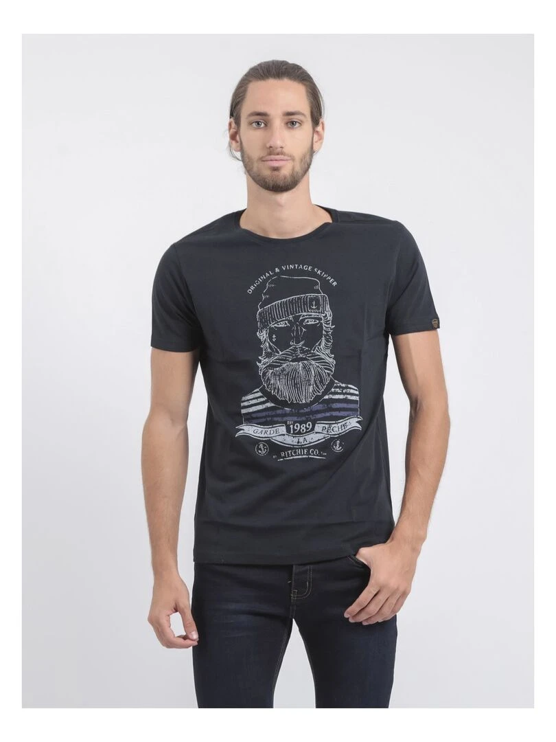 T shirt col rond pur coton JABRUN Bleu marine