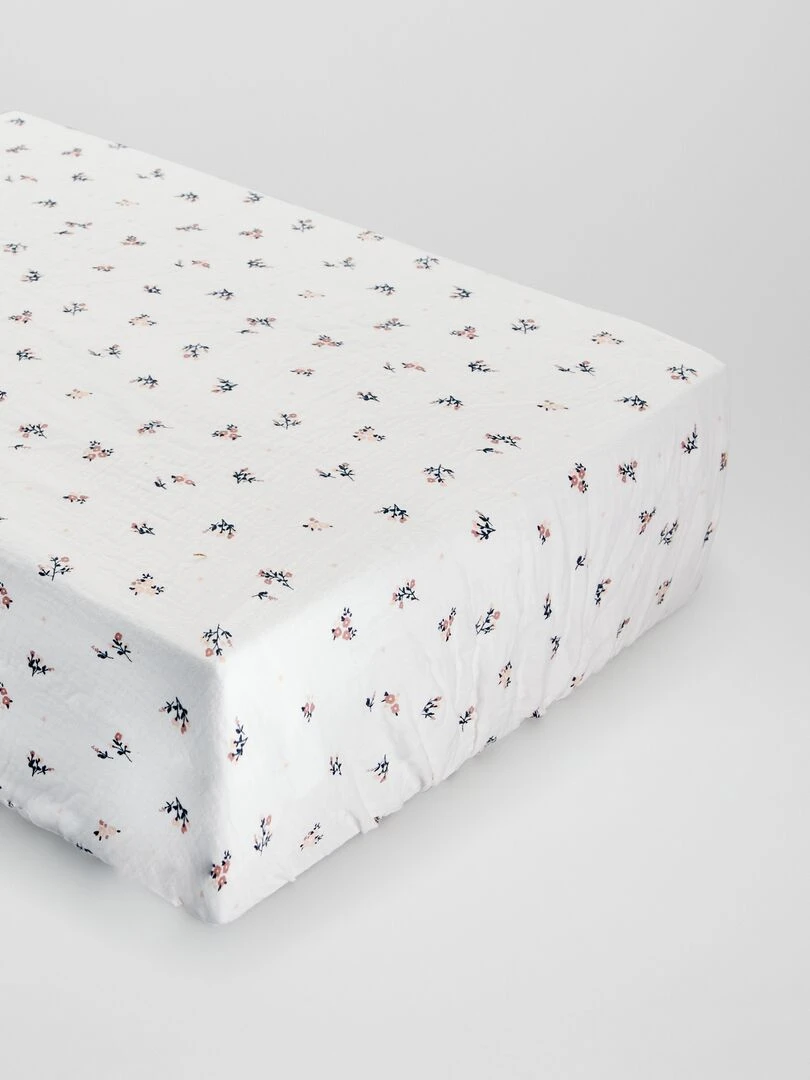 Lot de 2 draps housse en gaze de coton Blanc/rose
