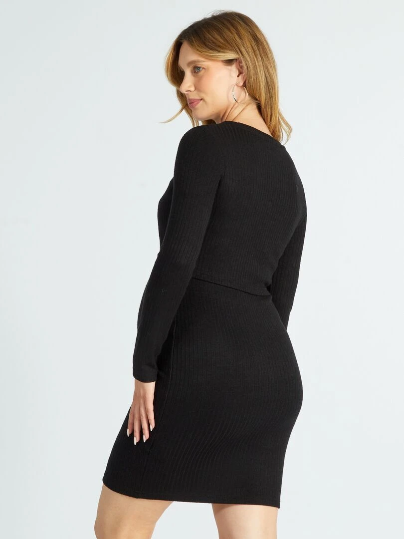 Robe d'allaitement en maille côtelée   noir
