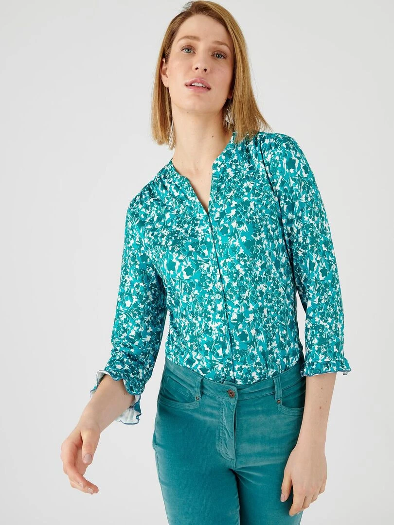 Chemisier maille fleurie Damart Vert
