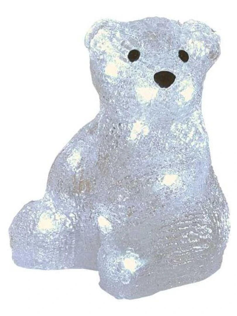Ourson blanc assis intérieur noël lumineux 16 leds H18 piles Blanc