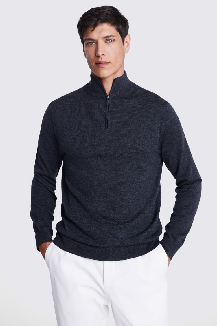 Navy Merino Crew Neck Jumper   Buy Online at Moss