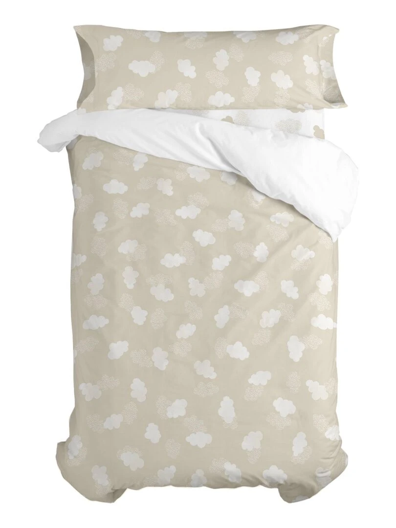 Parure housse de couette 2 pièces Clouds "Happyfriday"   Beige