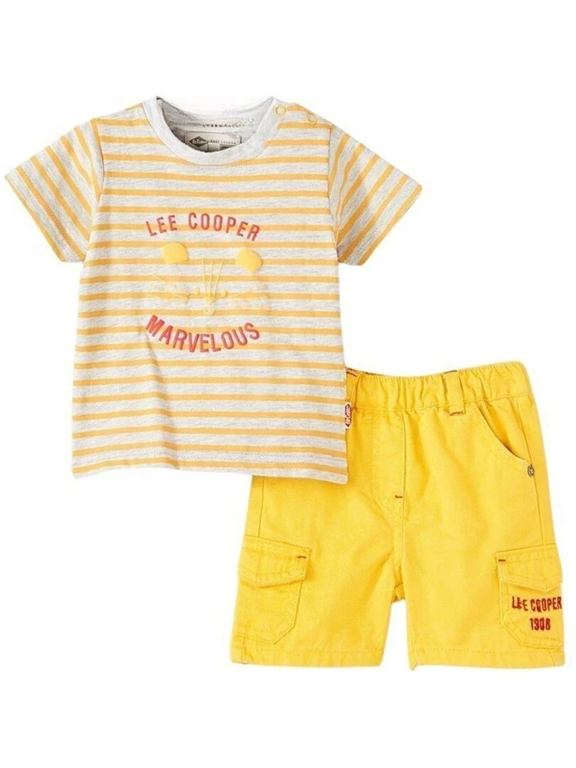 Lee Cooper Ensemble T shirt short bébé garçon Imprimé Logo Jaune