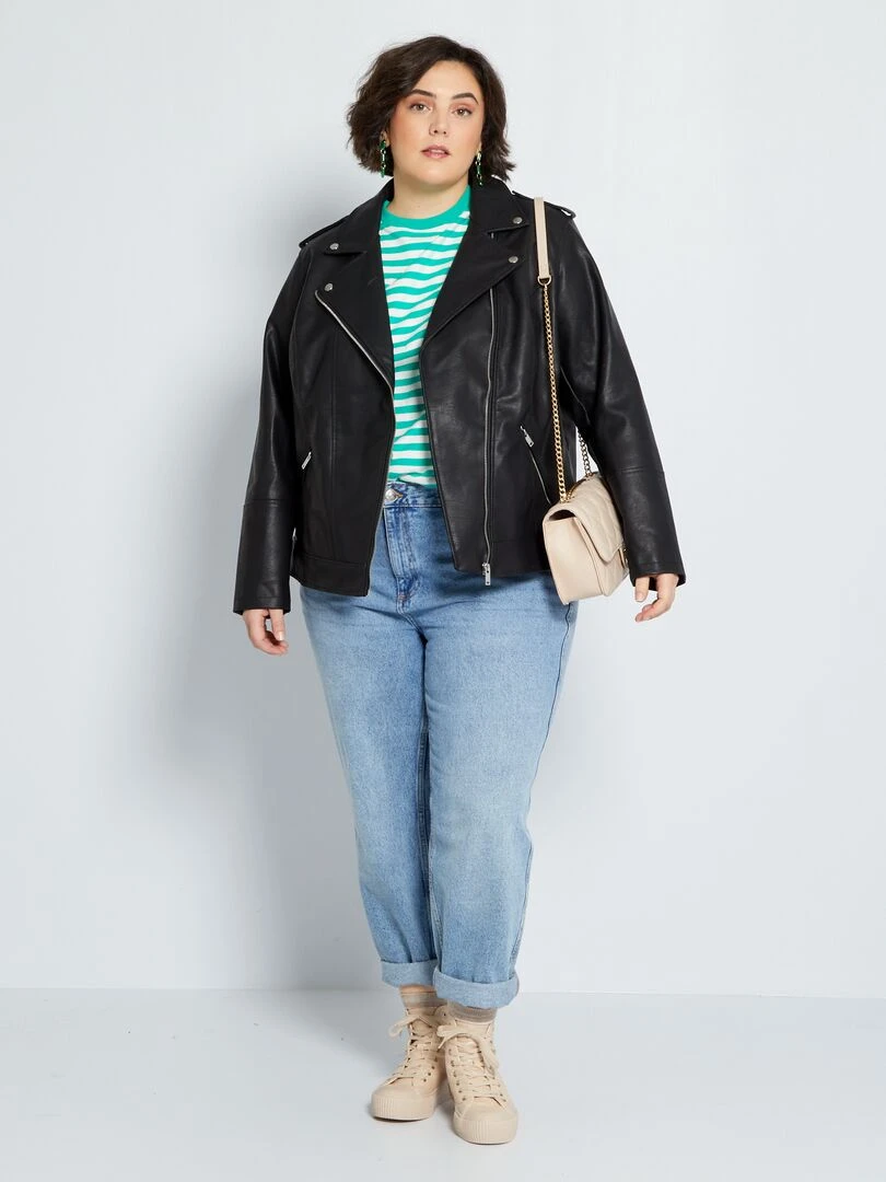 Blouson en simili avec col cranté noir