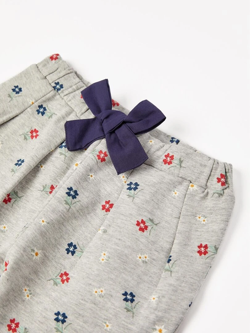 Pantalon de Jogging en Coton Bébé Fille 'Fleurs'   ALPINE LUXURY   Gris clair