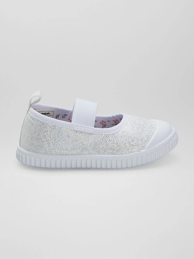 Ballerines en toile à bride élastique Blanc