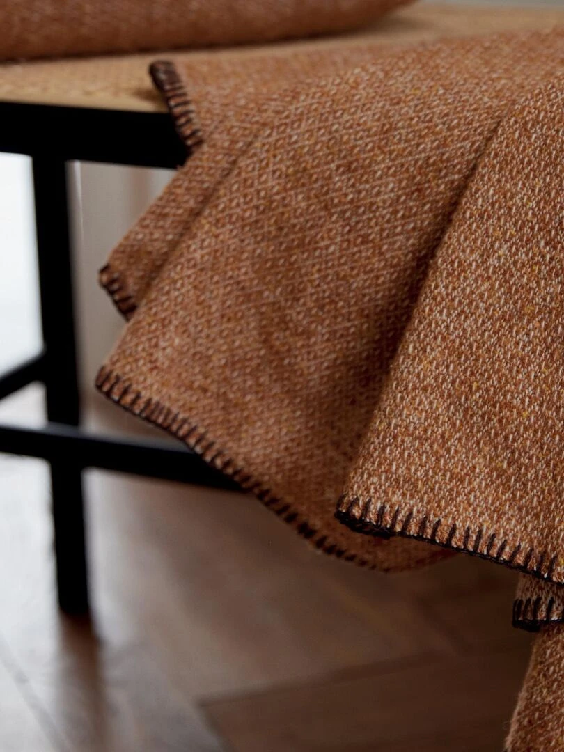 Plaid en laine avec micro motif losange Marron glacé