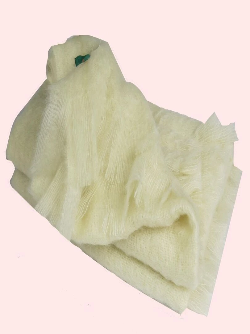 Plaid en Laine Mohair Très Douce Ecru