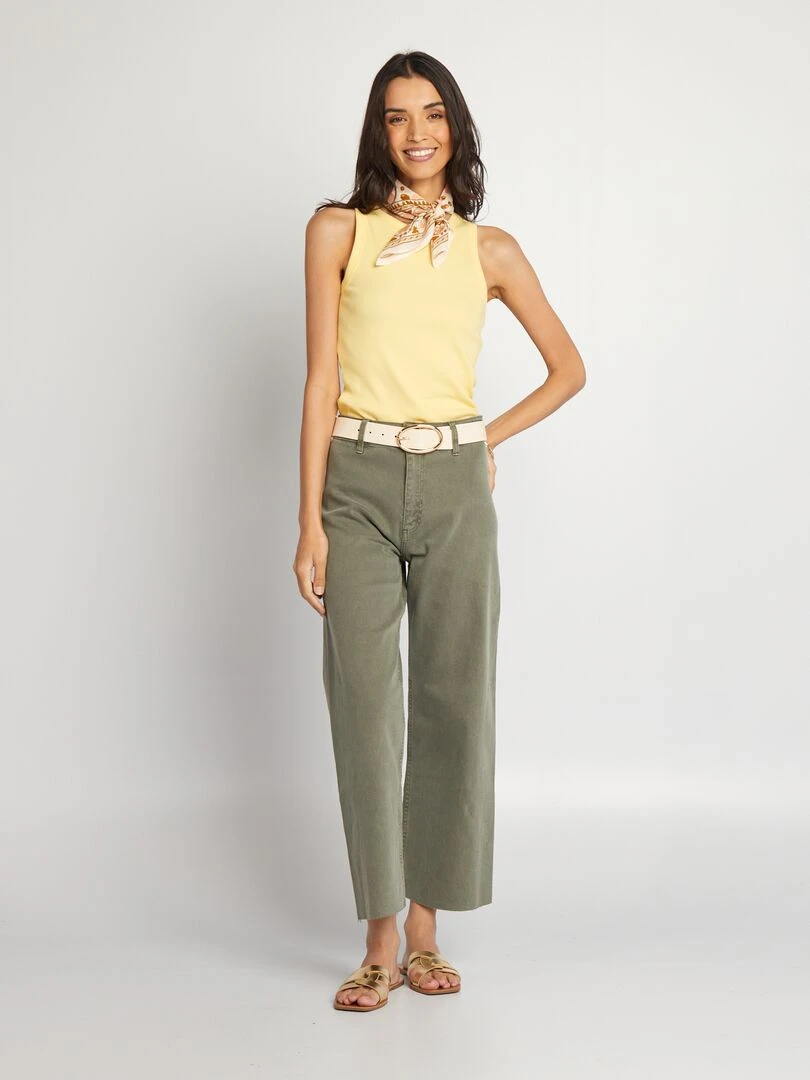 Jean wide leg à taile haute Vert
