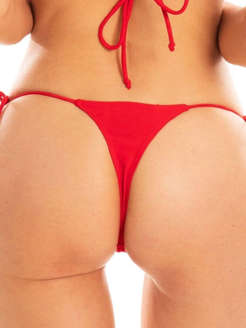 Bas de maillot de bain string avec ficelles Sofia Rouge