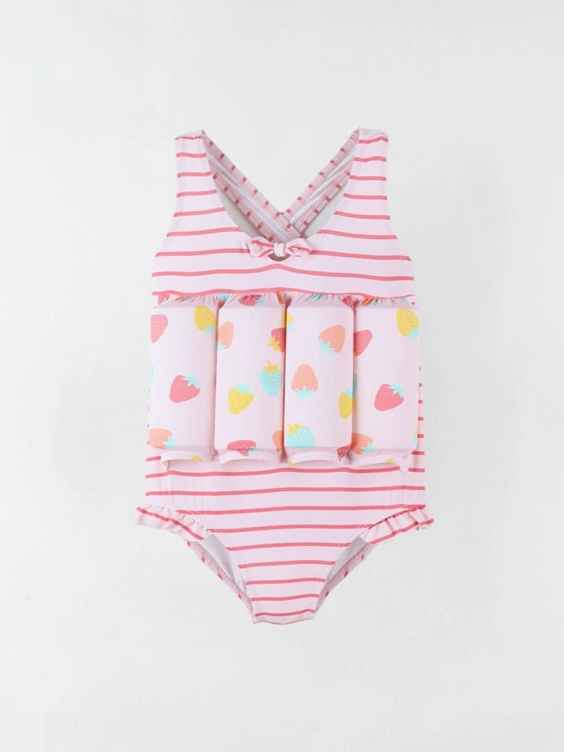 Maillot bouée rayé à imprimés clair/écru Archimède Rose