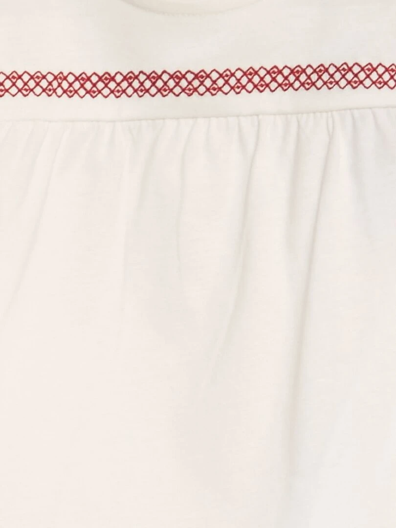 T shirt avec volants aux emmanchures   Blanc/rouge