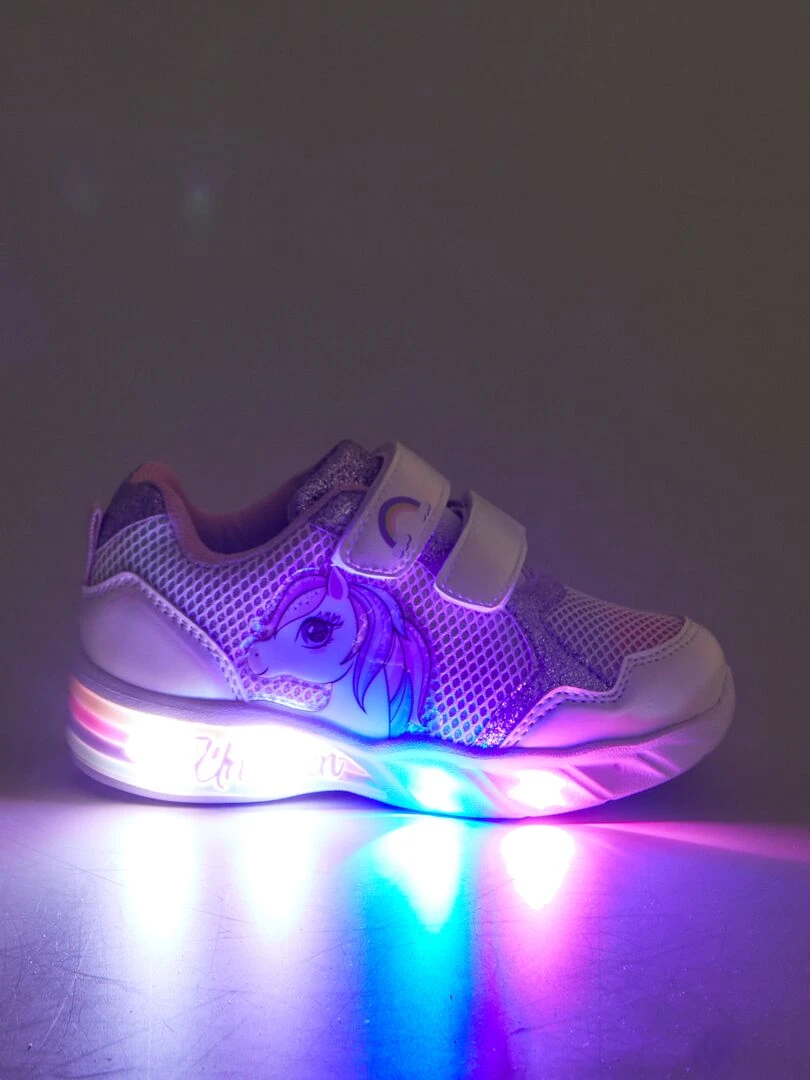 Baskets à scratchs lumineuses 'licorne'   Blanc/rose