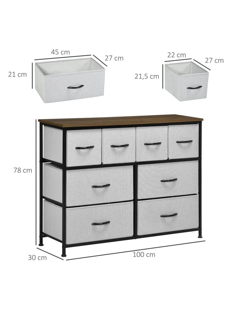 Commode 8 tiroirs   structure acier noir tissu pliant gris   Gris
