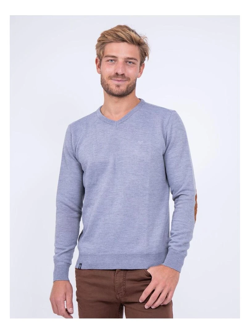 Pull col V LAMBOISE Gris chiné