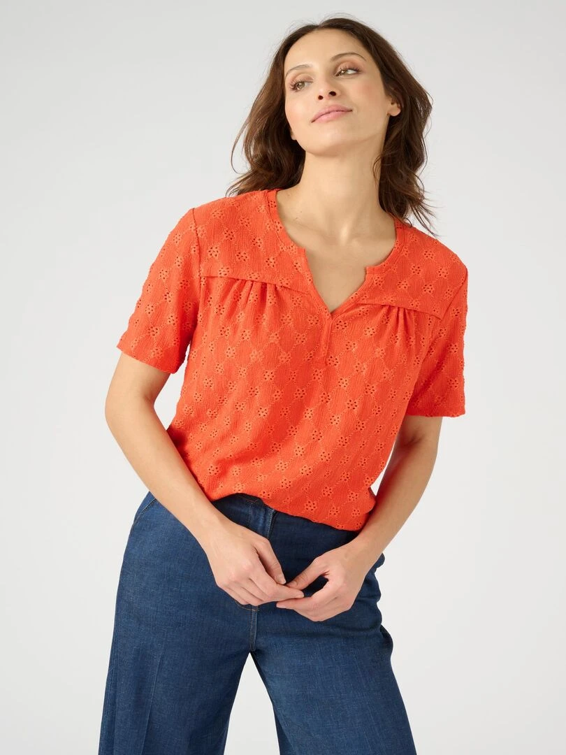 Tee shirt en maille fantaisie Damart Rouge