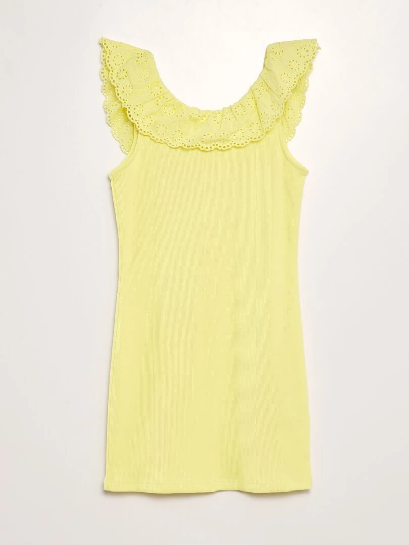Robe côtelée avec large col brodé jaune